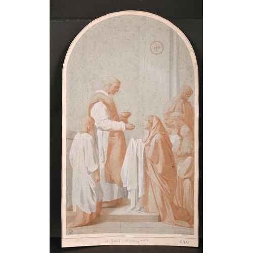 174 - Charles Gimbel (19th Century) European. Holy Communion, Watercolour, Mixed Media, Signed, Arched, Un... 