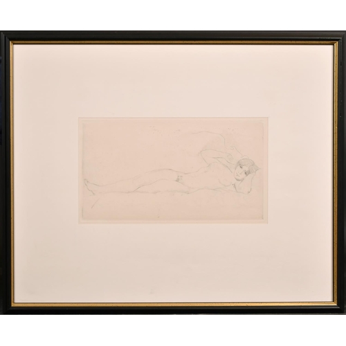 175 - 19th Century French School. Study of a Reclining Female Nude, Etching, 5.25” x 10” (13.3 x 25.6cm)