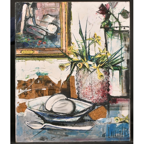 215 - Regis Bouvier de Cachard (1929-    ) French. “Nature Morte aux Oeufs”, Oil on Canvas and Collage, Si... 