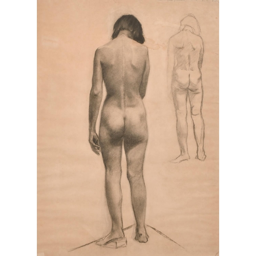 217 - Circle of Georges Seurat (1859-1891) French. Study of a Female Nude, Charcoal, Indistinctly Inscribe... 