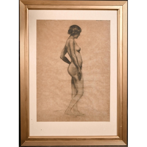 217 - Circle of Georges Seurat (1859-1891) French. Study of a Female Nude, Charcoal, Indistinctly Inscribe... 