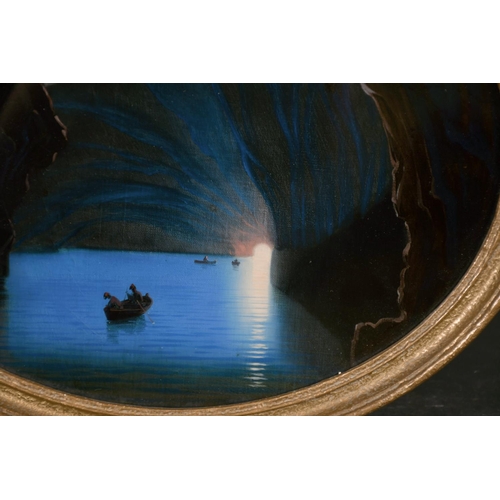 42 - 19th Century Italian School. ‘The Blue Grotto’, Oil on Glass backed by Canvas, Inscribed on label on... 