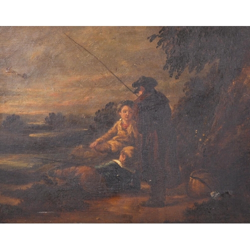 44 - Late 18th Century English School. Young Boys Fishing, Oil on Panel, 9.5” x 12” (24.2 x 30.5cm)