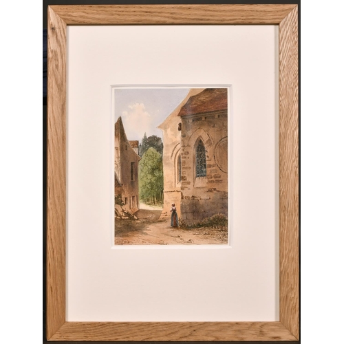 61 - 19th Century English School. Figure by a Church, Watercolour, 8” x 6” (20.2 x 15.2cm) and two others... 