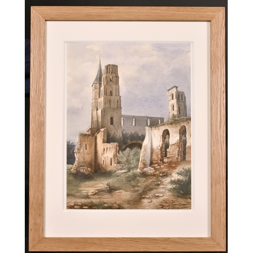 61 - 19th Century English School. Figure by a Church, Watercolour, 8” x 6” (20.2 x 15.2cm) and two others... 