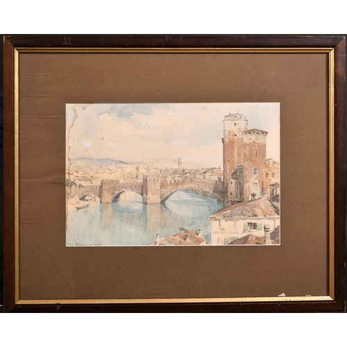 67 - Charles Oppenheimer (1875-1961) British. A View of a Bridge in Italy, possibly Verona, Watercolour, ... 