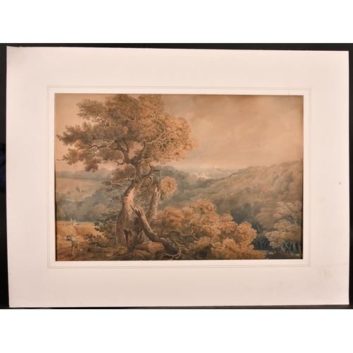 69 - Early 19th Century English School. A Landscape with a Broken Tree with Figures in the foreground and... 