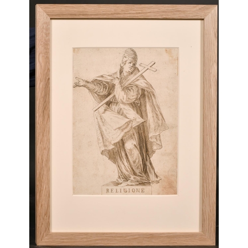 7 - 17th Century Italian School. ‘Religione’, a Study of a Saint, Ink, with a Saint on the reverse, 10.7... 