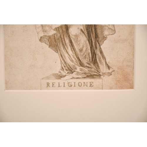 7 - 17th Century Italian School. ‘Religione’, a Study of a Saint, Ink, with a Saint on the reverse, 10.7... 