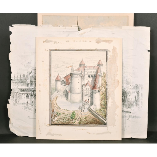 83 - 19th Century English School. A River Landscape with Figures by a Tower, Watercolour, 14.5” x 10.5” (... 