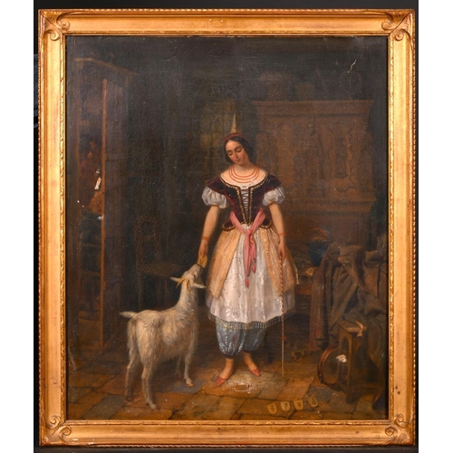 246 - Early 19th Century French School. A Young Girl Feeding a Goat, Oil on Canvas, Indistinctly Signed, 2... 