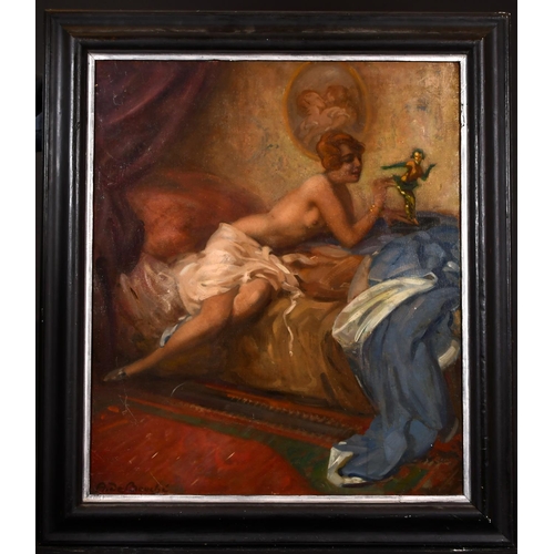 247 - Arnulf de Bouche (1872-1945) German. A Semi Naked Lady, admiring a Figurine, Oil on Canvas, Signed, ... 