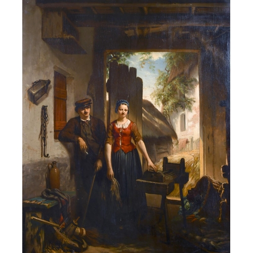 254 - Constantin Boon (1830-1882) Belgian. A Stable Interior with a Young Couple, Oil on Panel, Signed and... 