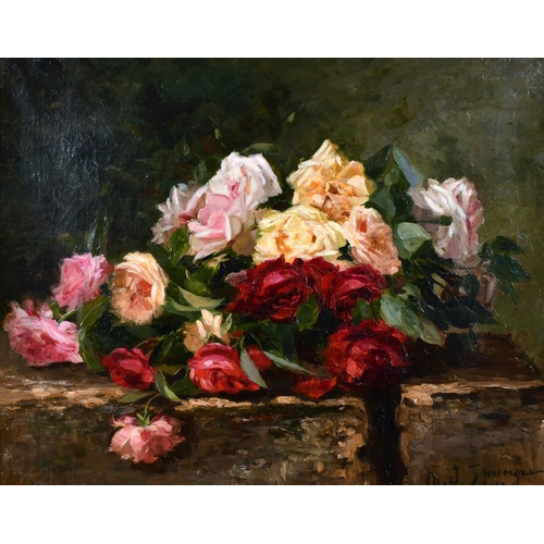 258 - Maurice Isabelle Sprenger (1849-1907) French. Still Life of Flowers on a Ledge, Oil on Canvas, 18” x... 