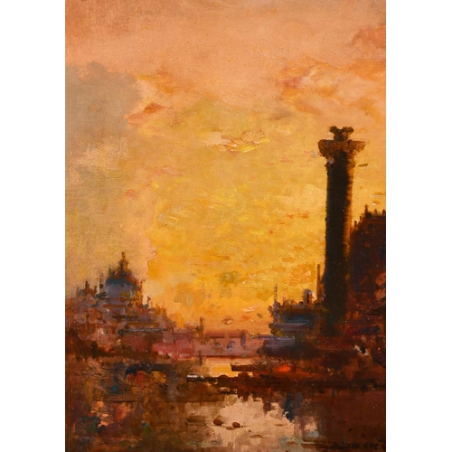 259 - Henry Duvieux (1855-1902) French. A Venetian Scene at Sunset, Oil on Canvas, Signed, 13” x 9.5” (33 ... 