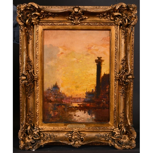 259 - Henry Duvieux (1855-1902) French. A Venetian Scene at Sunset, Oil on Canvas, Signed, 13” x 9.5” (33 ... 