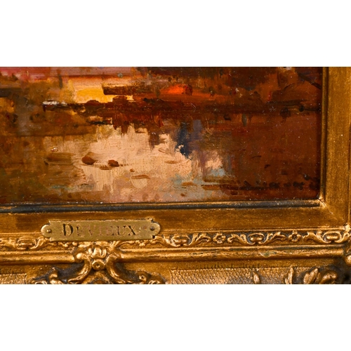 259 - Henry Duvieux (1855-1902) French. A Venetian Scene at Sunset, Oil on Canvas, Signed, 13” x 9.5” (33 ... 