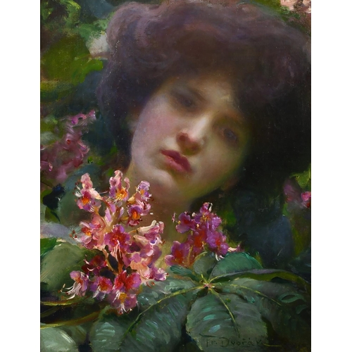 260 - Franz Dvorak (1862-1927) Czech. “La Dame aux Fleurs Maronier”, Oil on Canvas, Signed, and Inscribed ... 