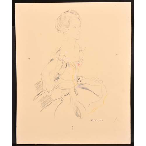 265 - Paul Wyeth (1920-1983) British. Study of a Seated Lady, Crayon, Signed, Unframed, 20.5” x 16.75” (52... 