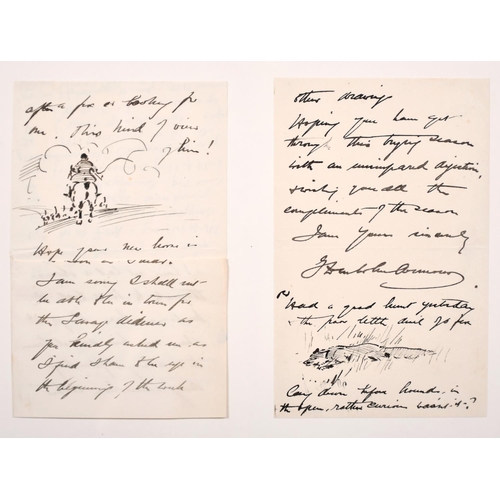 279 - George Denholm Armour (1864-1949) British. A Sketch of a Hunting Scene in a two page Letter (framed ... 