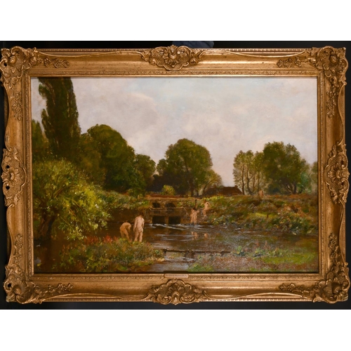 294 - David Murray (1849-1933) British. A River Landscape with Naked Bathers, Oil on Canvas, Signed, 24” x... 