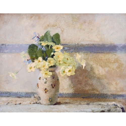 297 - Dorothy Nesbitt (1895-1971) British. “Primroses”, Still Life of Flowers in a Vase, Oil on Canvas lai... 