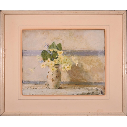 297 - Dorothy Nesbitt (1895-1971) British. “Primroses”, Still Life of Flowers in a Vase, Oil on Canvas lai... 