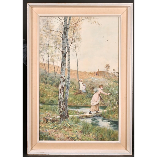 115 - Ernest Albert Waterlow (1850-1919) British. A Young Girl crossing a Stream, Watercolour, Signed and ... 