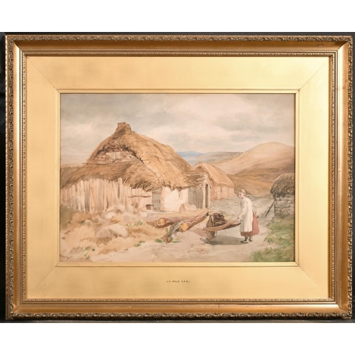 122 - John Henry Mole (1814-1886) British. A Girl Collecting Wood on a Farmstead, Watercolour, 13.5” x 20”... 