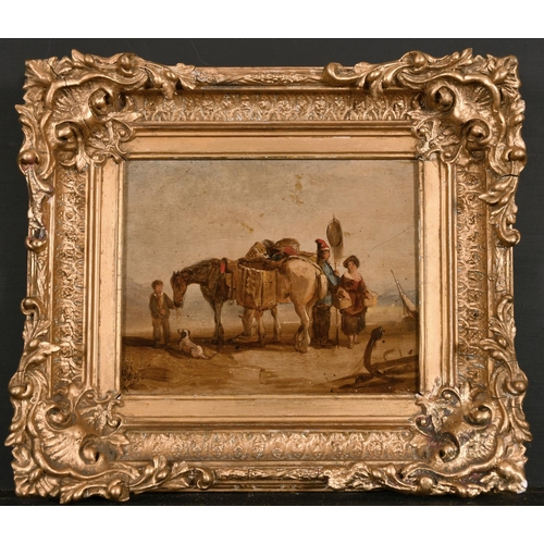 146 - Circle of William Collins (1788-1847) British. A Beach Scene with Figures and Horses, Oil on Panel, ... 