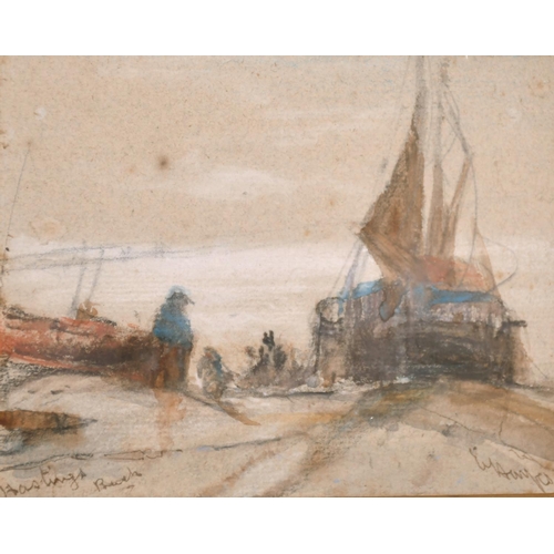 150 - Edwin Hayes (1819-1904) British. “Hastings”, a Beach Scene with Figures and Boats, Watercolour, Sign... 