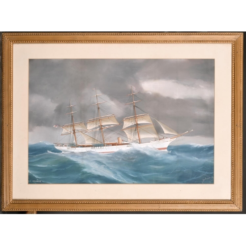 151 - Antonio de Simone (1851-c.1915) Italian. “Sy Valhalla”, Steam and Sail in Choppy Waters, Gouache, Si... 