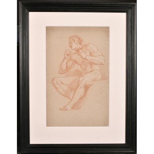 17 - 18th Century Italian School. Study of a Naked Man, Sanguine, 19” x 12” (48.3 x 30.5cm)