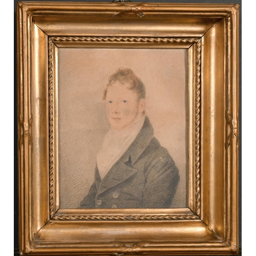 18 - 19th Century English School. Bust Portrait of a Man, Watercolour and Pencil, in a gilt hollow Frame,... 