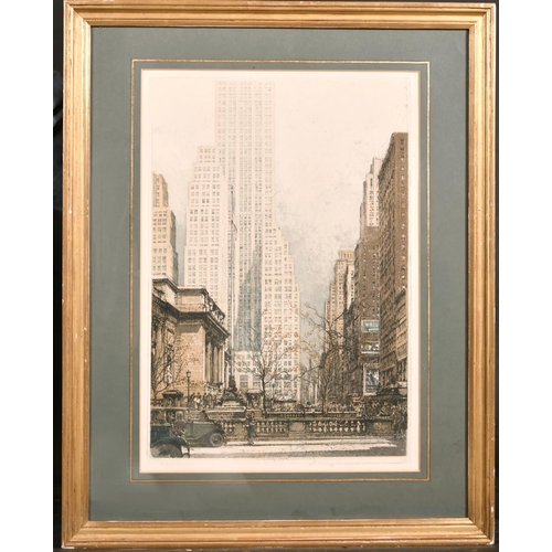 193 - Luigi Kasimir (1881-1962) Austrian/Hungarian. “New York Public Library”, Etching in Colours, Signed ... 