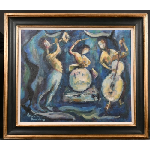 196 - Louis Levine (1915-1993) American. ‘The Jazz Band’, Oil on Canvas, Signed, 20” x 24” (50.8 x 61cm)