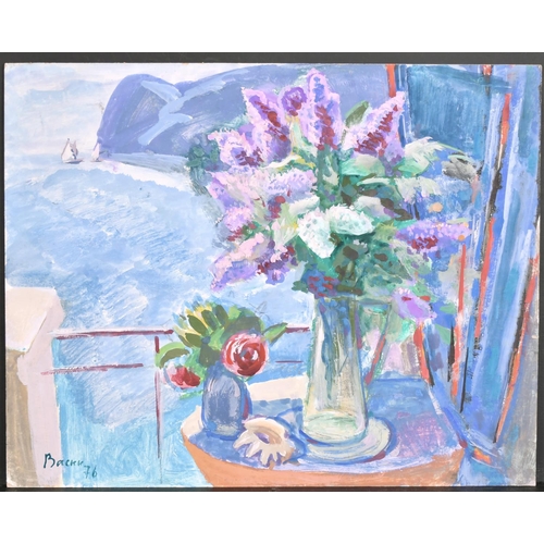 202 - Vladimir Alekseevic Vasin (1918-2006) Russian. Still Life with Flowers in a Glass Jug, with a Seasca... 