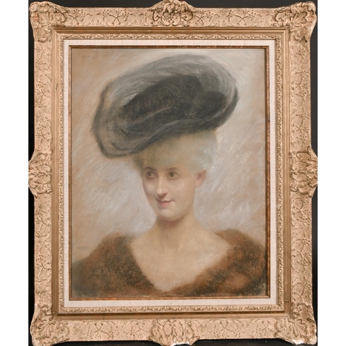 224 - Henri Marius Camille Bouvet (1859-1945) French. Bust Portrait of a Lady in a Hat, Pastel, Signed, al... 