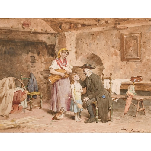 235 - Virgilio Colombo (19th Century) Italian. The Music Recital, Watercolour, Signed, 7” x 10” (17.8 x 25... 