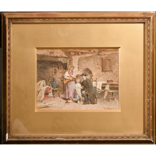 235 - Virgilio Colombo (19th Century) Italian. The Music Recital, Watercolour, Signed, 7” x 10” (17.8 x 25... 