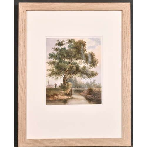 240 - After Simeon Fort (1793-1861) French. A River Landscape with a Figure, Watercolour, 8” x 6.5” (20.2 ... 