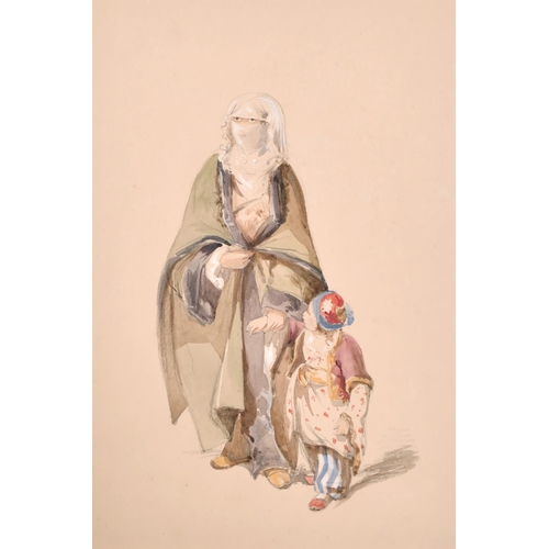 244 - Count Amadeo Preziosi (1816-1882) Maltese. A Study of Two Ladies, Watercolour, Mounted, Unframed 9.2... 