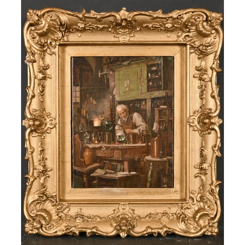 246 - O. Muller (19th Century) German. A Chemist at Work, Oil on Canvas, Signed, 12” x 8” (30.5 x 20.4cm)