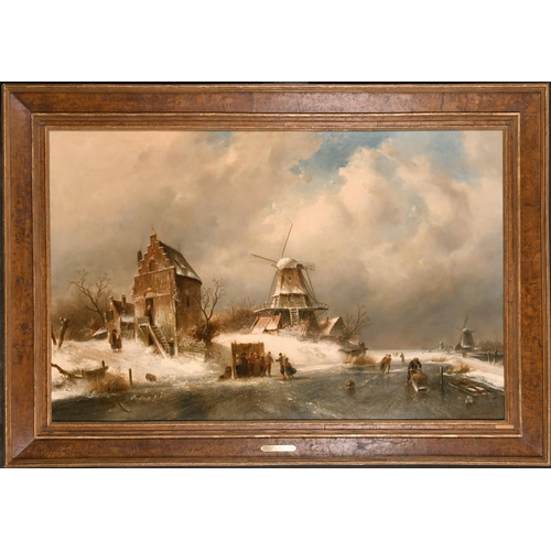 247 - Charles Henri Joseph Leickert (1816-1907) Dutch. A Frozen Winter Dutch Landscape, with a House and W... 