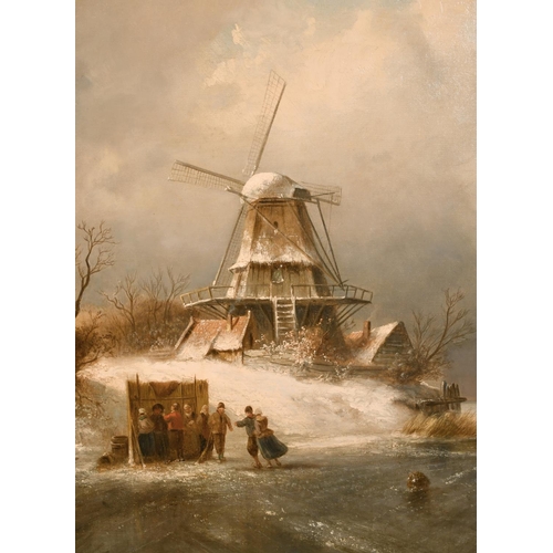 247 - Charles Henri Joseph Leickert (1816-1907) Dutch. A Frozen Winter Dutch Landscape, with a House and W... 