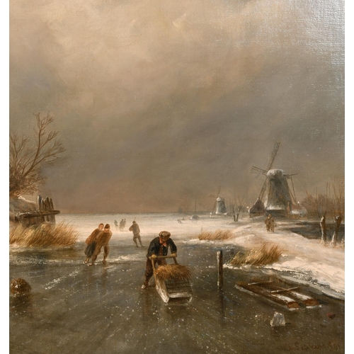 247 - Charles Henri Joseph Leickert (1816-1907) Dutch. A Frozen Winter Dutch Landscape, with a House and W... 