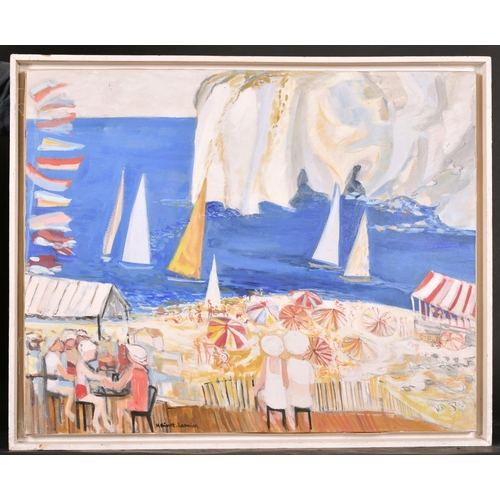 249 - Huguette Ginet-Lasnier (20th -21st Century) French. Coastal Scene with Sailing Boats and Figures in ... 