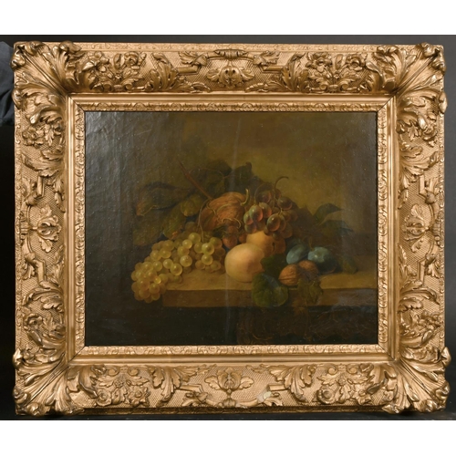 250 - 19th Century European School. A Still Life of Fruit on a Ledge, Oil on Canvas, Indistinctly Signed, ... 