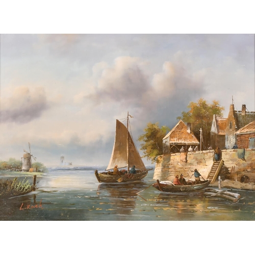 252 - L. Roth (20th Century) European. Dutch Canal Scene, Oil on Panel, Signed, 12” x 16” (30.5 x 40.8cm)