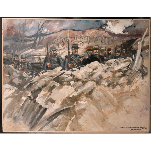 254 - Robert Falcucci (1900-1989) French. French Soldiers in the Trenches, Oil on Panel, Signed and Inscri... 